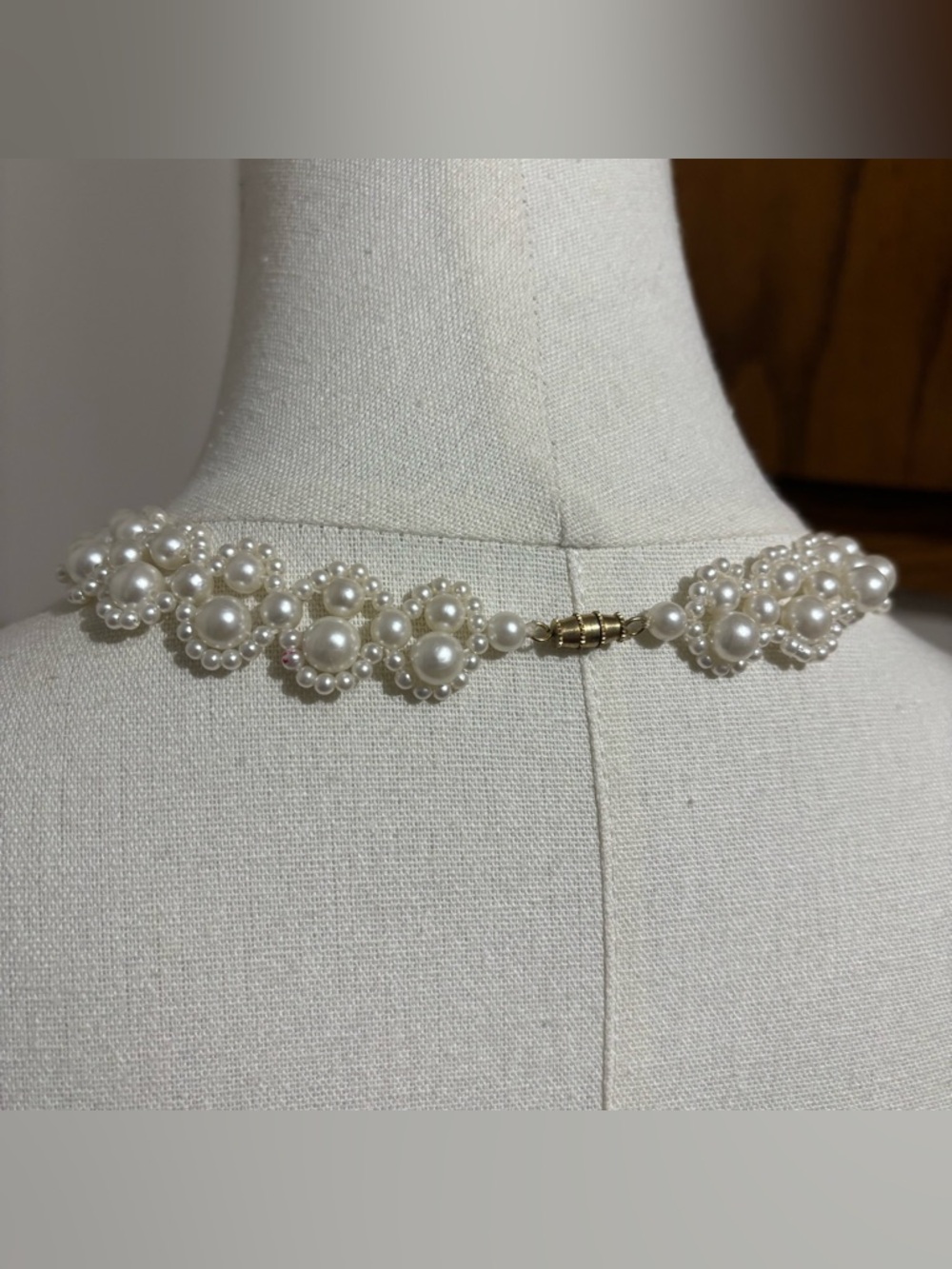 Vintage Pearl Cluster Choker Necklace Ivory Y2K Victorian Faux Pearl - Picture 4 of 4